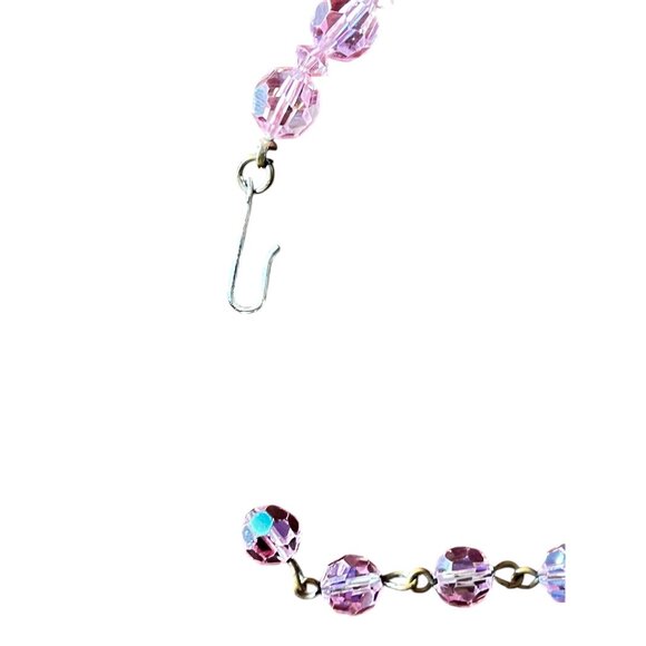 Pink Aurora Borealis Faceted Glass Bead Necklace 18" L Vintage - Picture 8 of 9